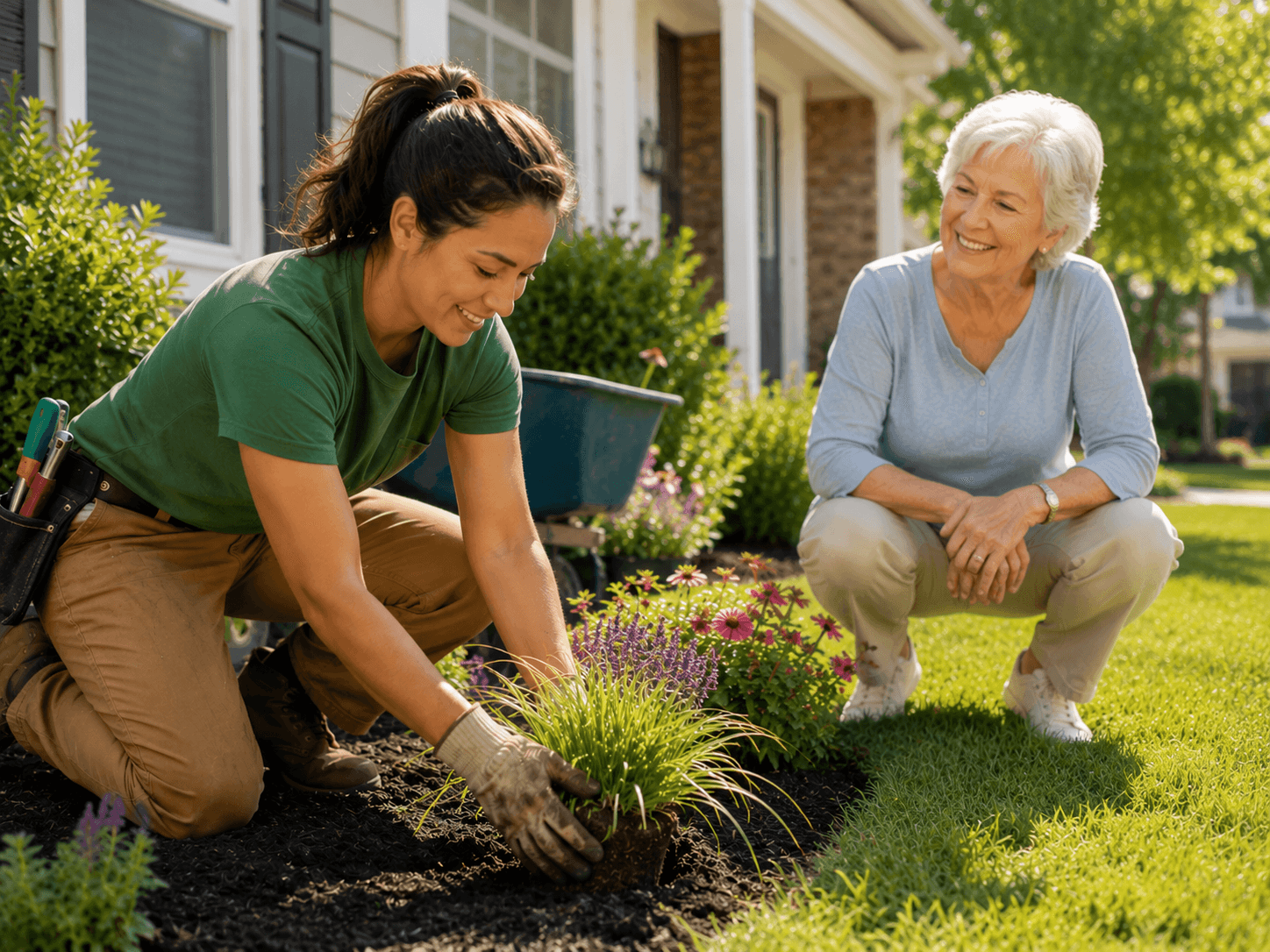 Landscaper working on a residential yard