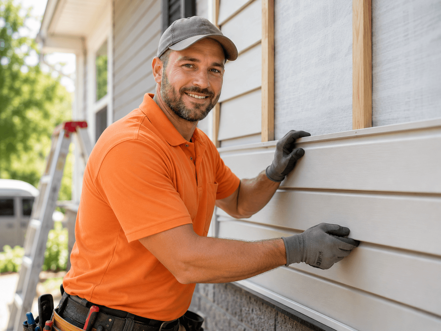 Siding contractor installing new siding on a home