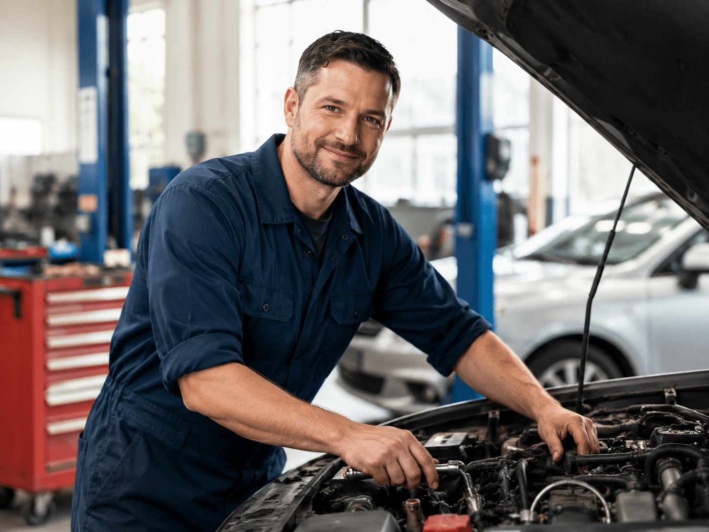 Auto repair technician working on a customer’s vehicle